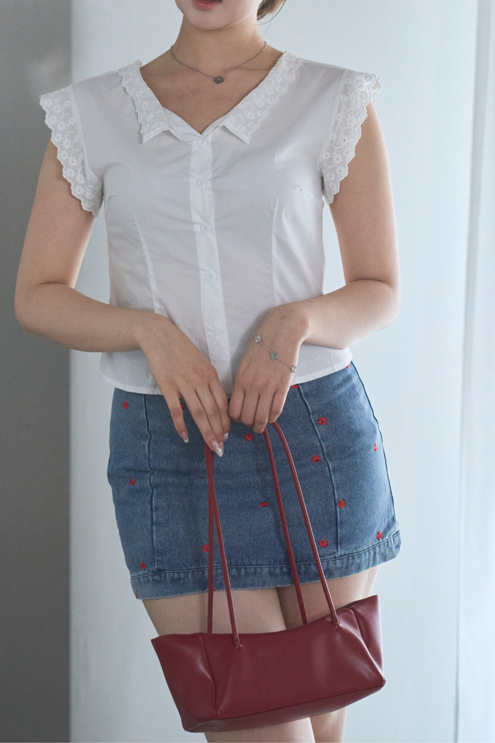 フラワー刺繍デニムミニスカート