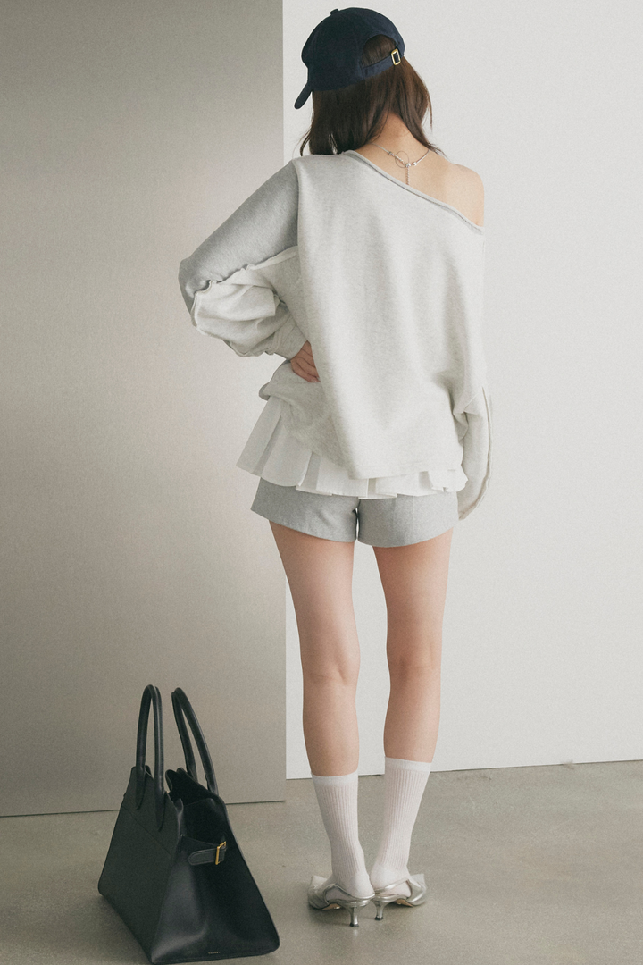シャツフリルレイヤードスウェットショートパンツ