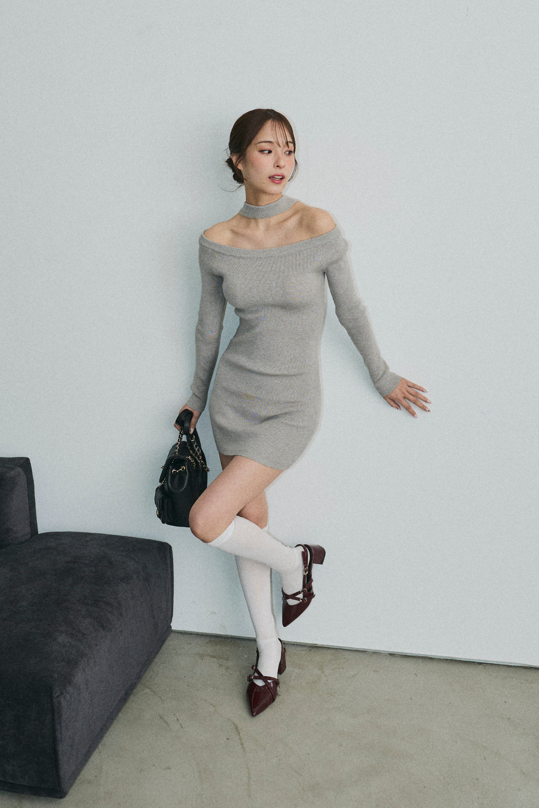 チョーカーライクタイトニットワンピース