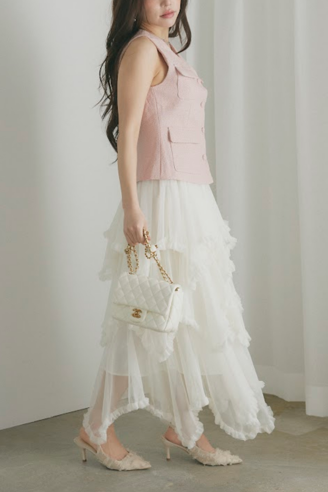 カラーツイードVネックジレ