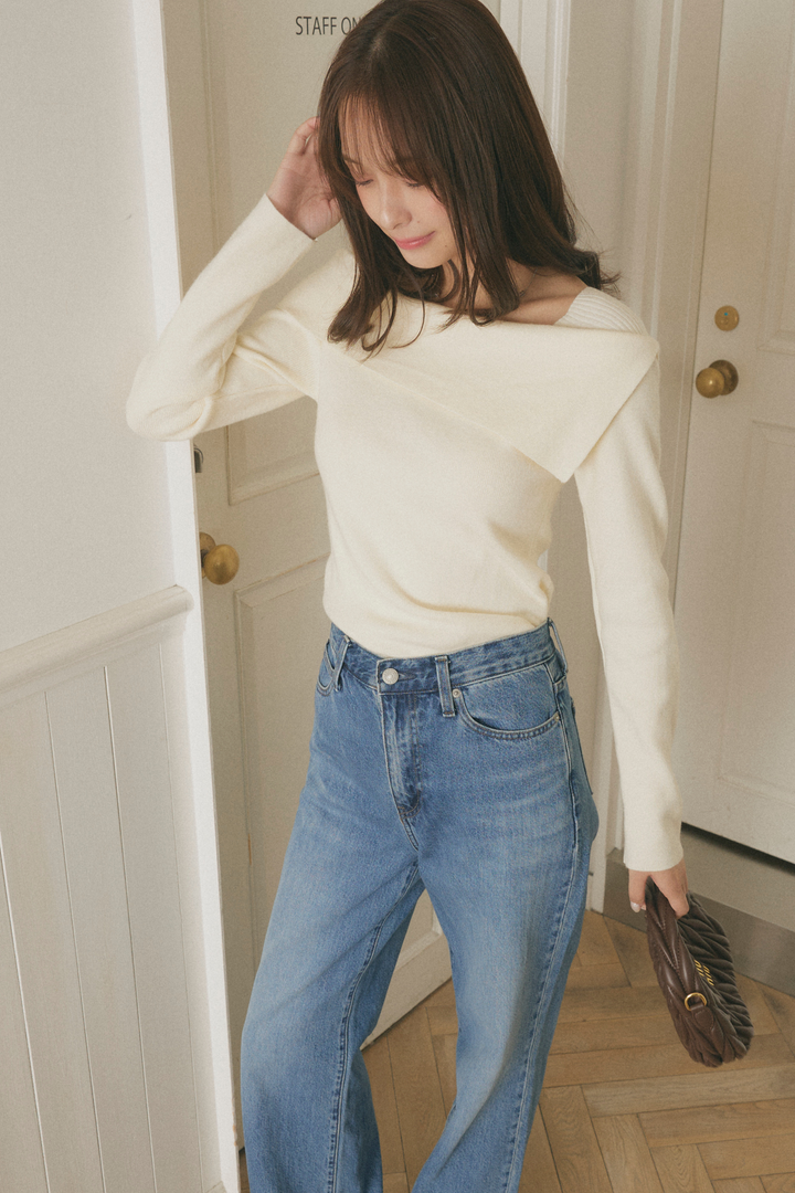 アシンメトリーオフショルルックニット