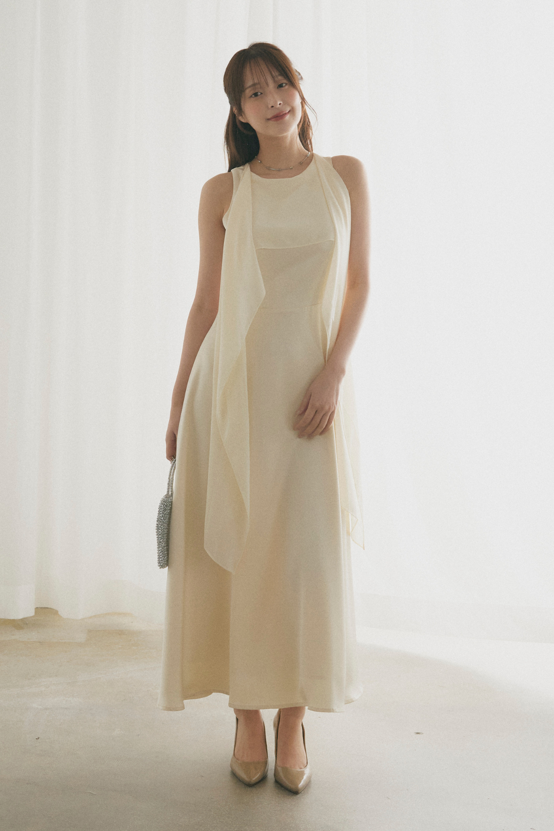 6WAYシフォンケープサテンロングドレス