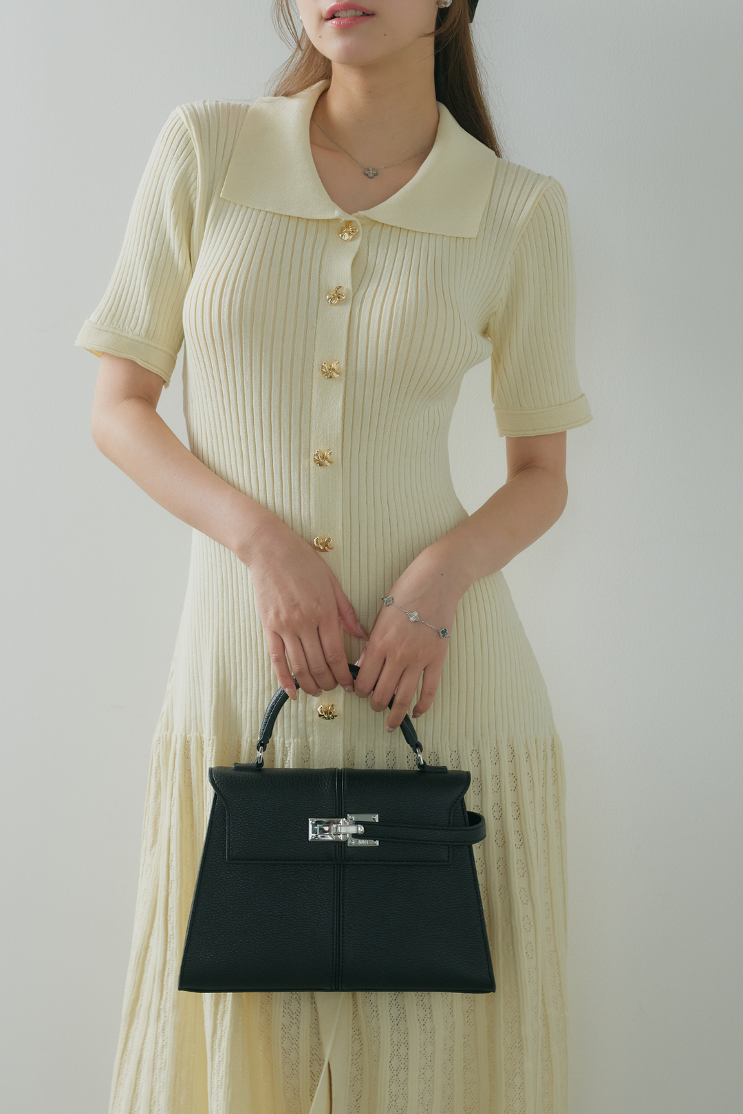 フロントボタンプリーツロングワンピース