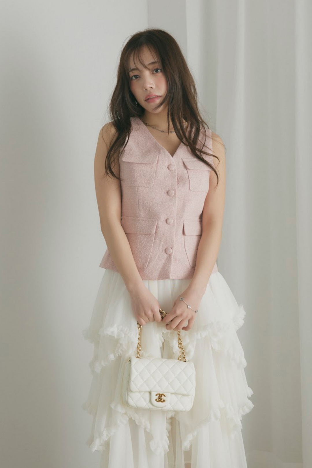 カラーツイードVネックジレ