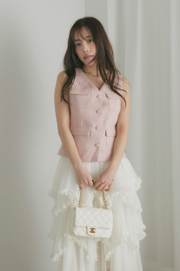 カラーツイードVネックジレ