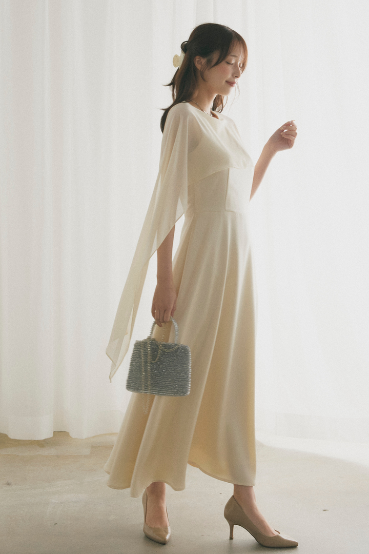 6WAYシフォンケープサテンロングドレス