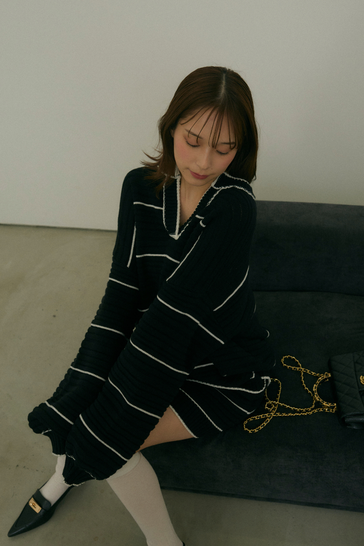 ボーダーVネックセットアップ