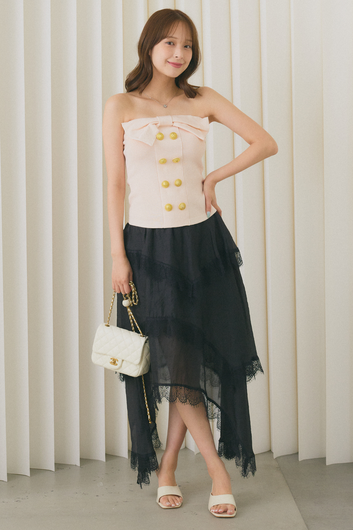 アシンメトリーレースヘムロングスカート