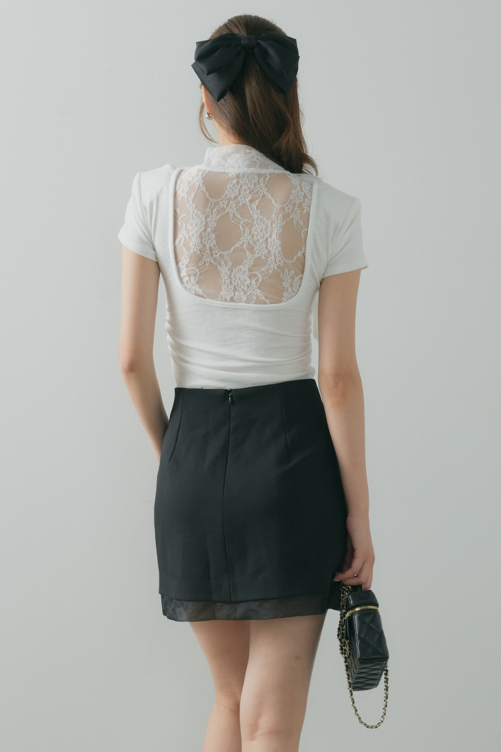 タイ付バックレースTシャツ