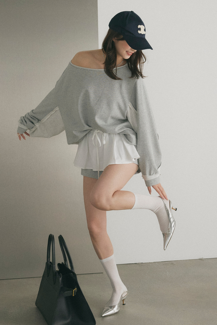 シャツフリルレイヤードスウェットショートパンツ