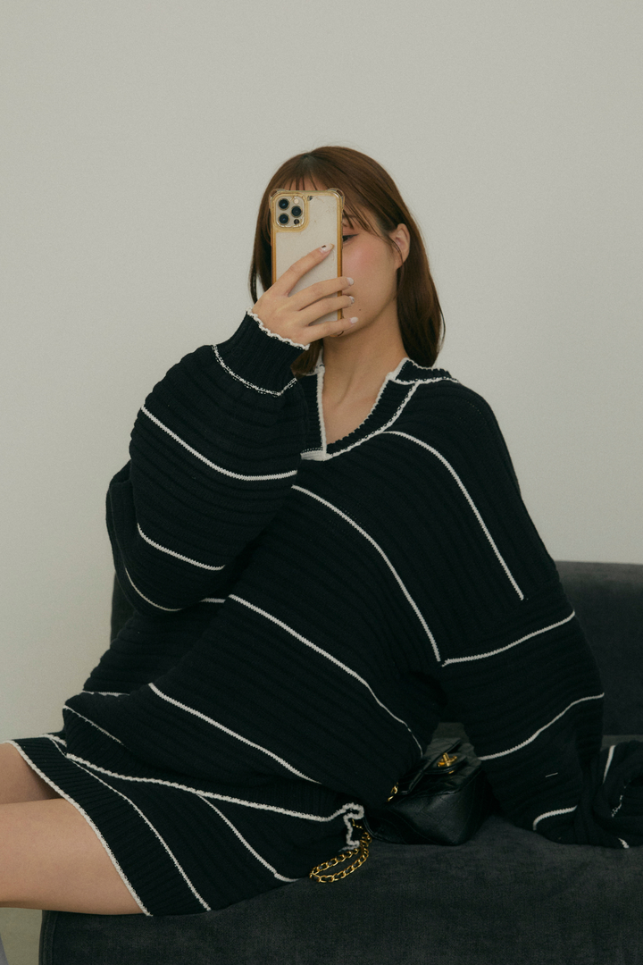 ボーダーVネックセットアップ