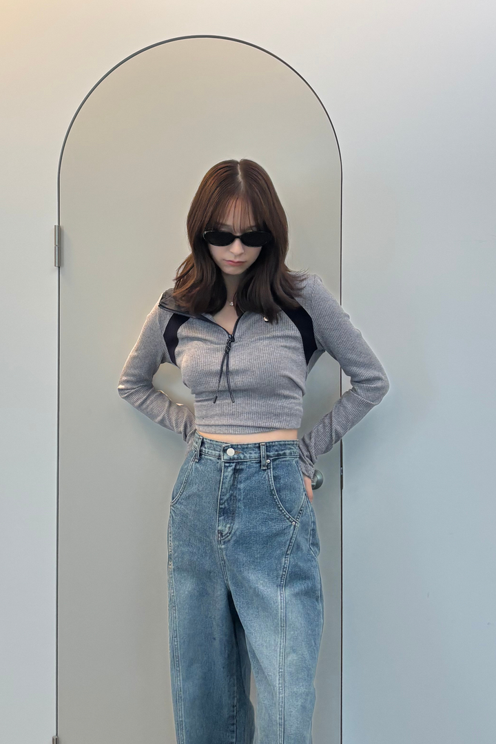 スポーティバイカラートップス