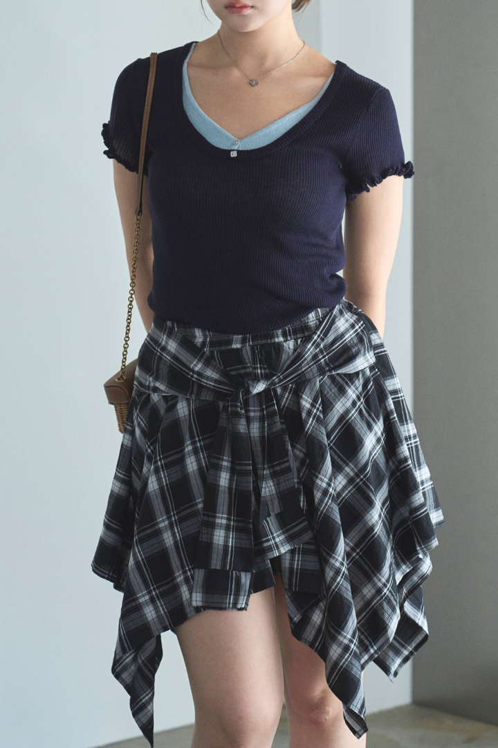 レイヤードチェックラップスカート