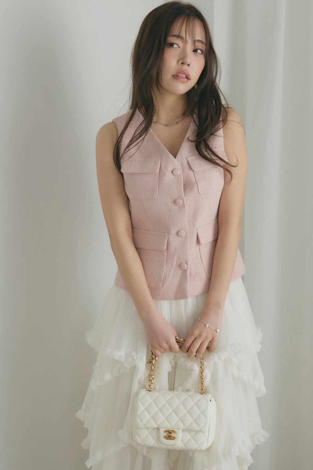 カラーツイードVネックジレ