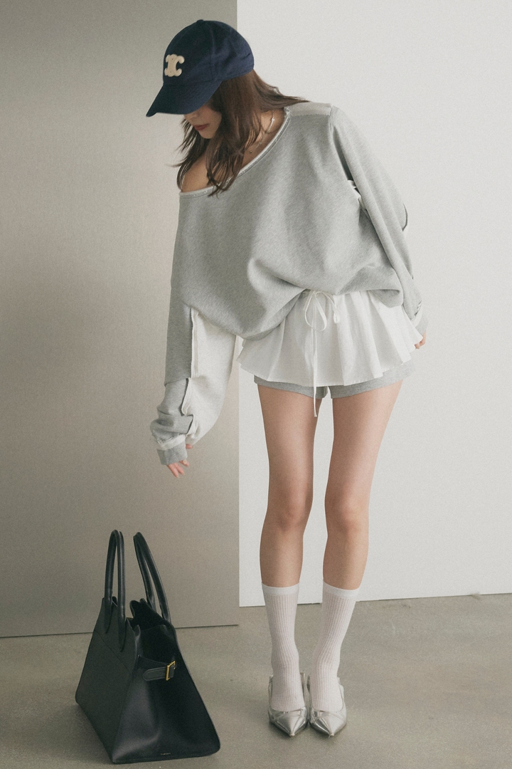 シャツフリルレイヤードスウェットショートパンツ