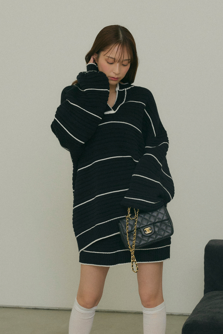 ボーダーVネックセットアップ