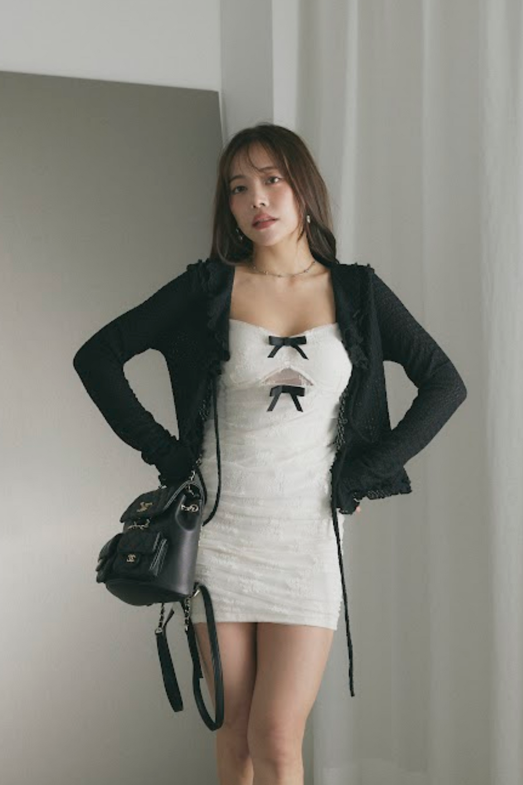 ダブルリボンシアーフリルカーディガン