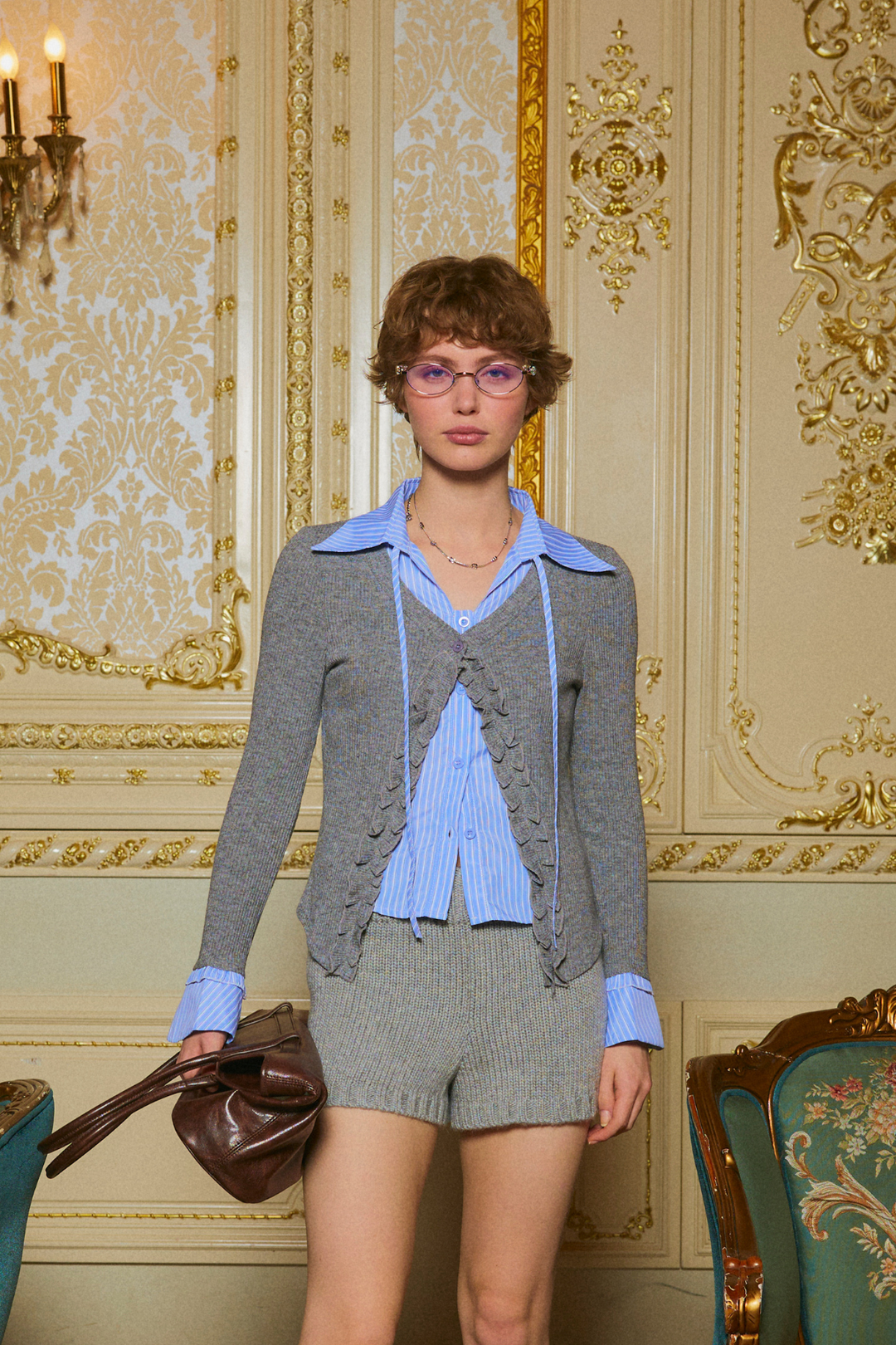 ストライプシャツドッキングニット