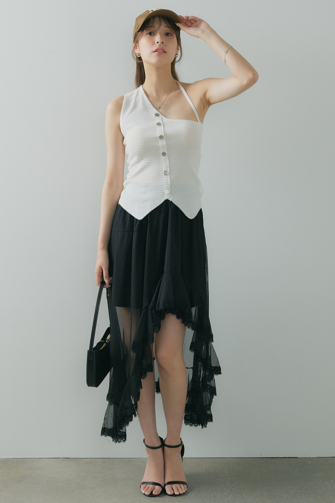アシンメトリーカットサマーニットトップス