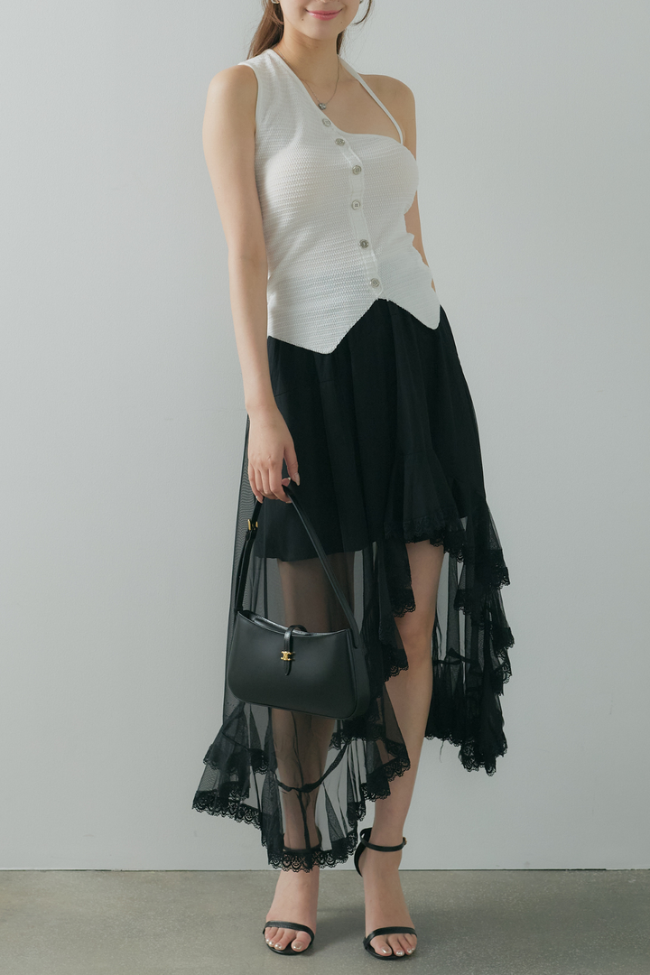 アシンメトリーカットサマーニットトップス