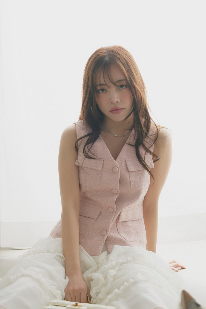 カラーツイードVネックジレ