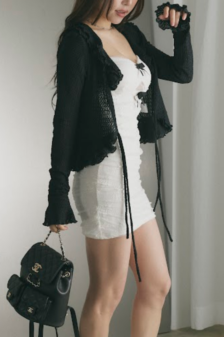 ダブルリボンシアーフリルカーディガン