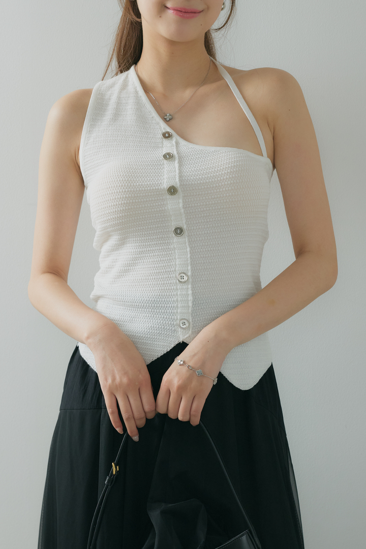 アシンメトリーカットサマーニットトップス