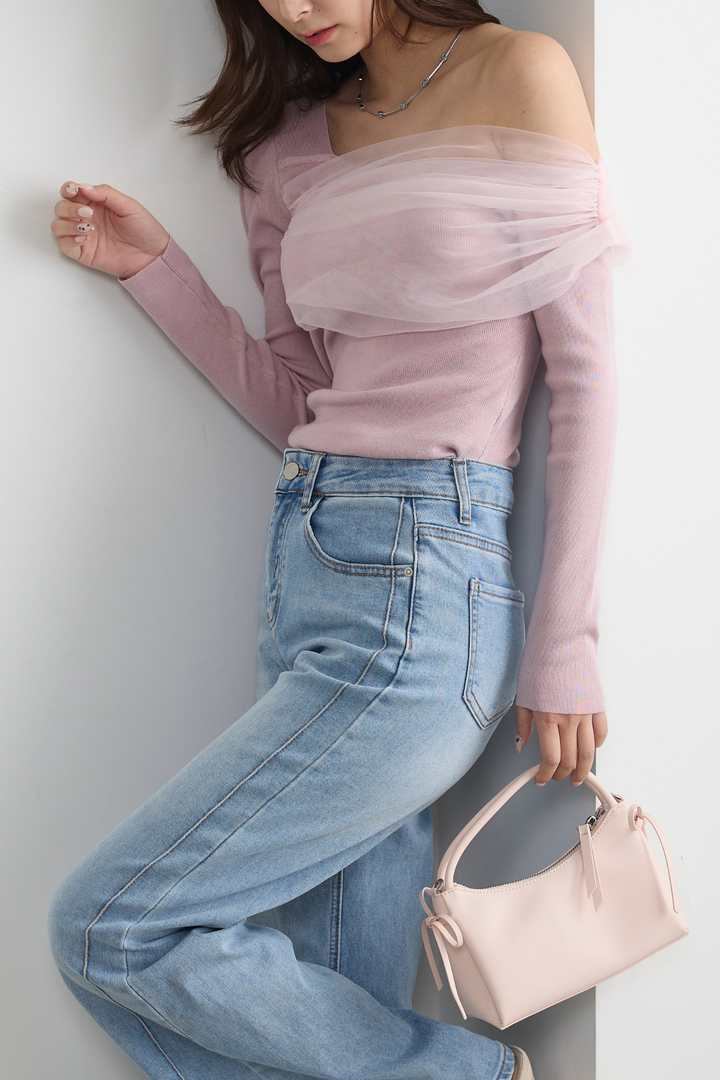 シアーチュールオフショルダートップス