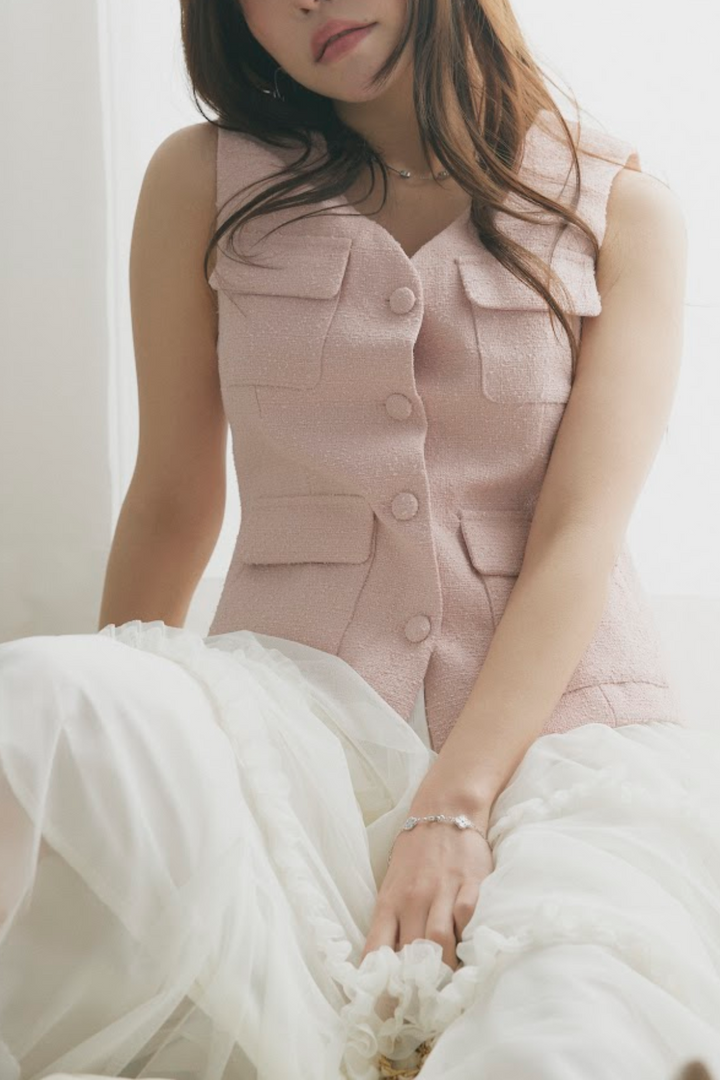 カラーツイードVネックジレ