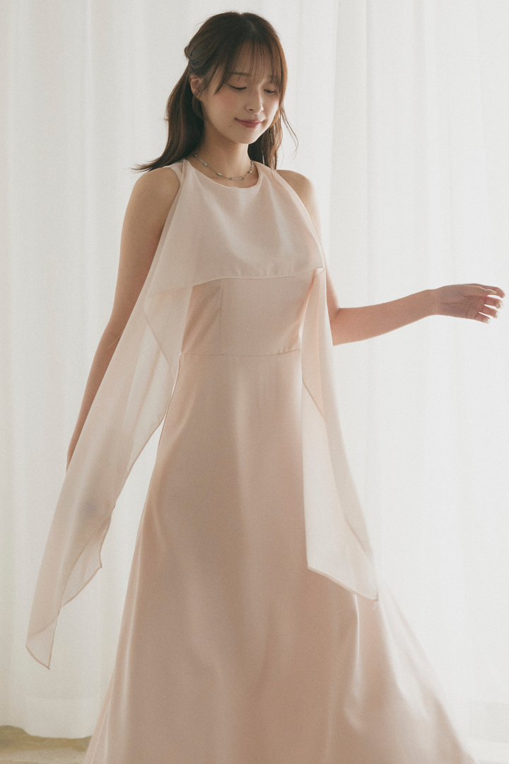 6WAYシフォンケープサテンロングドレス