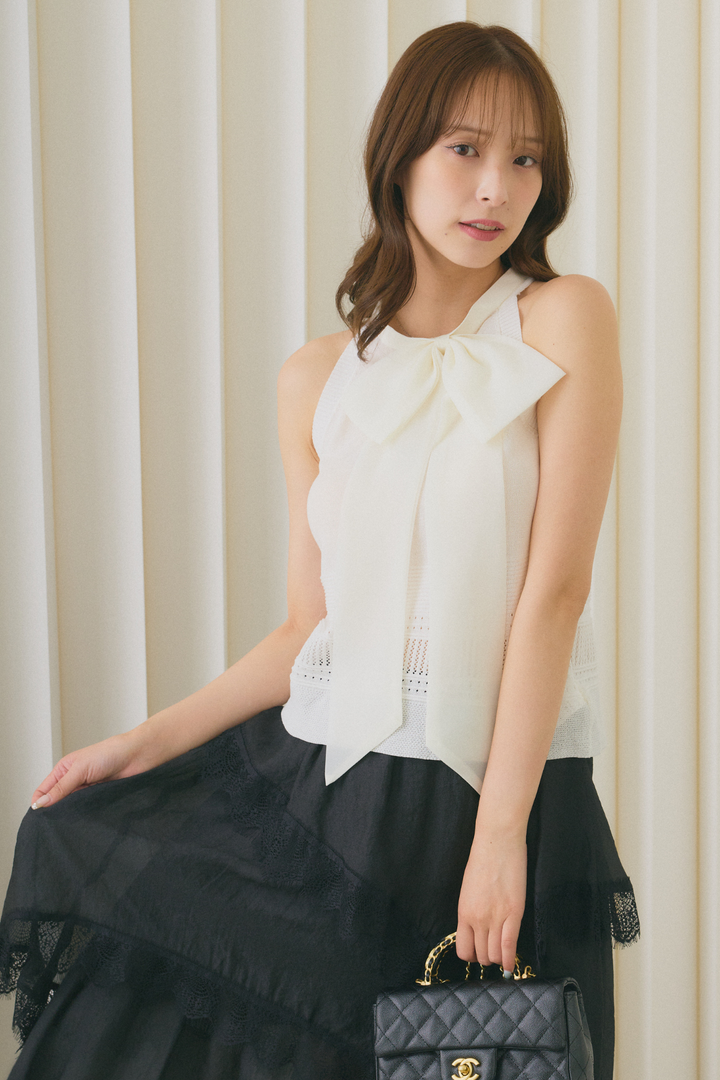 アシンメトリーレースヘムロングスカート
