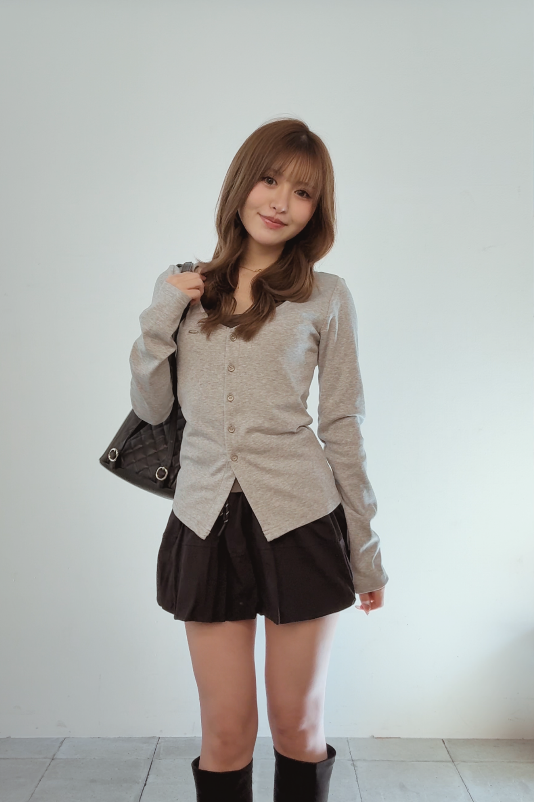 配色レイヤードボタントップス