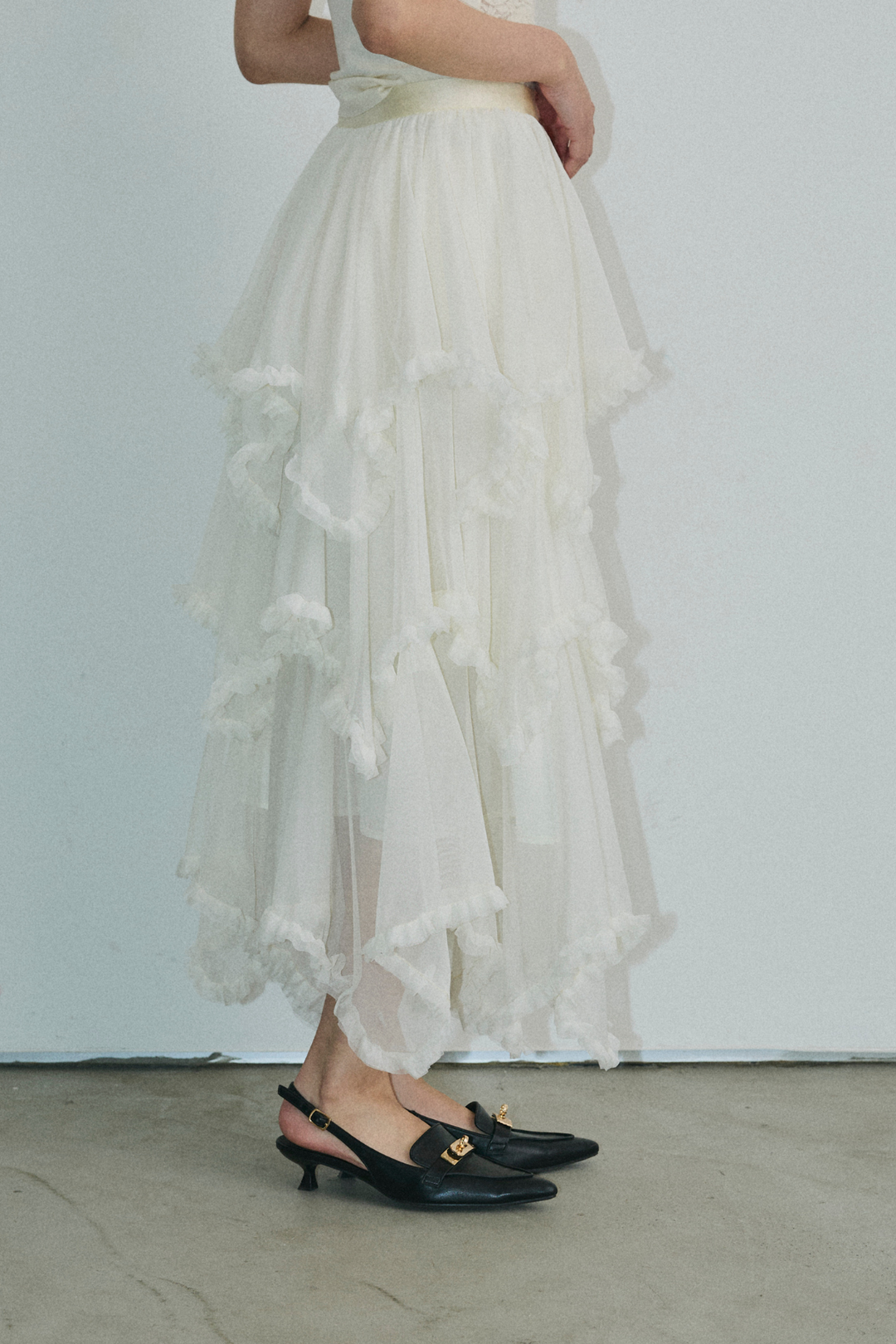 チュールティアードロングスカート