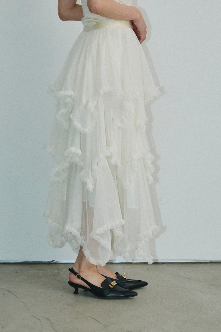 チュールティアードロングスカート