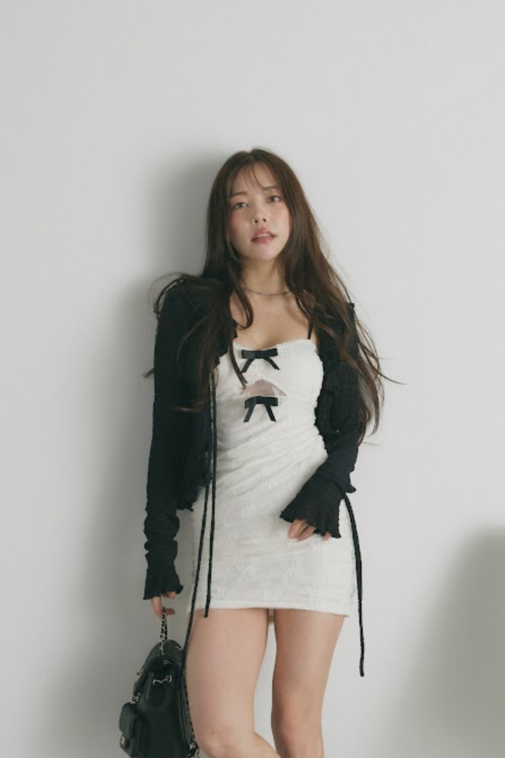 ダブルリボンレースカットアウトミニワンピース