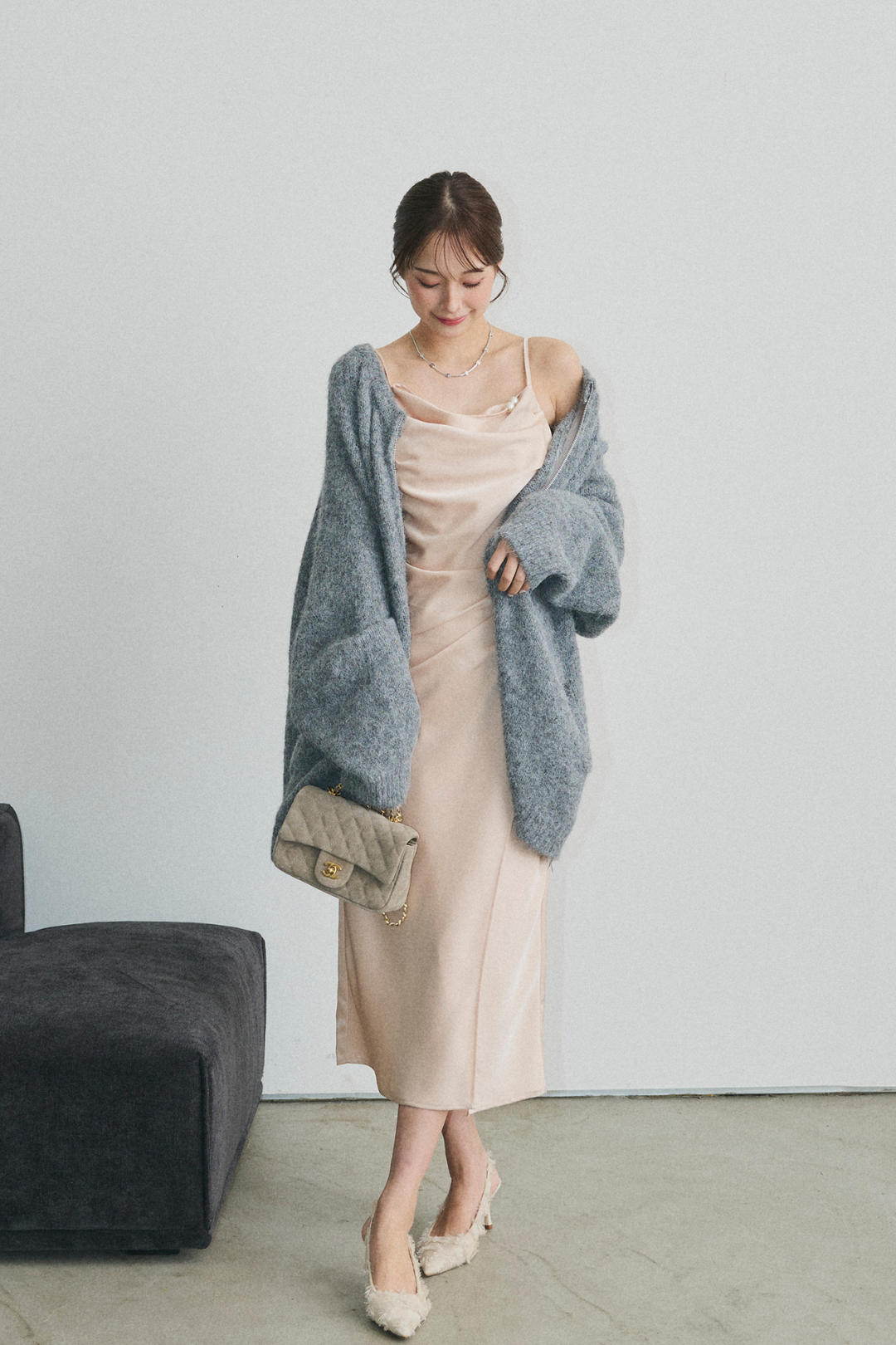 ジップアップロングニットカーディガン