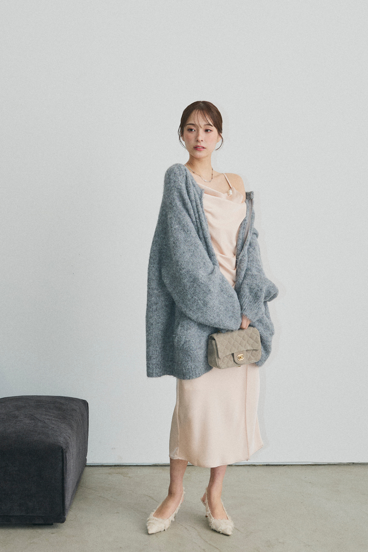 ジップアップロングニットカーディガン