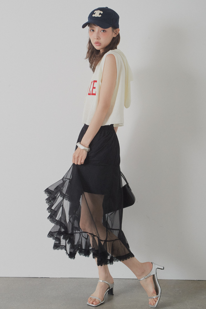 アシンメトリーシアーフリルスカート