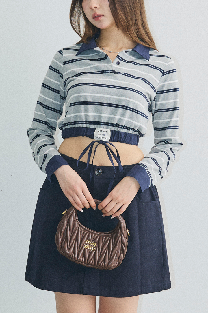 ストライプウエストギャザートップス