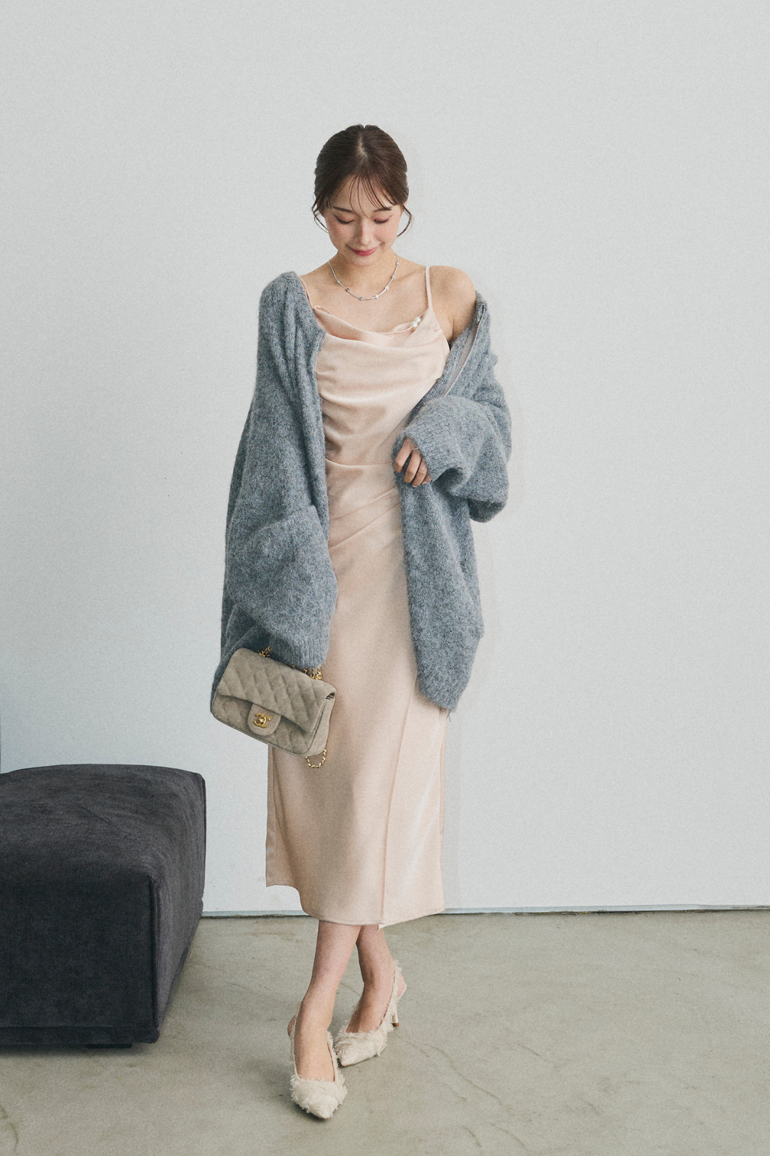 ジップアップロングニットカーディガン