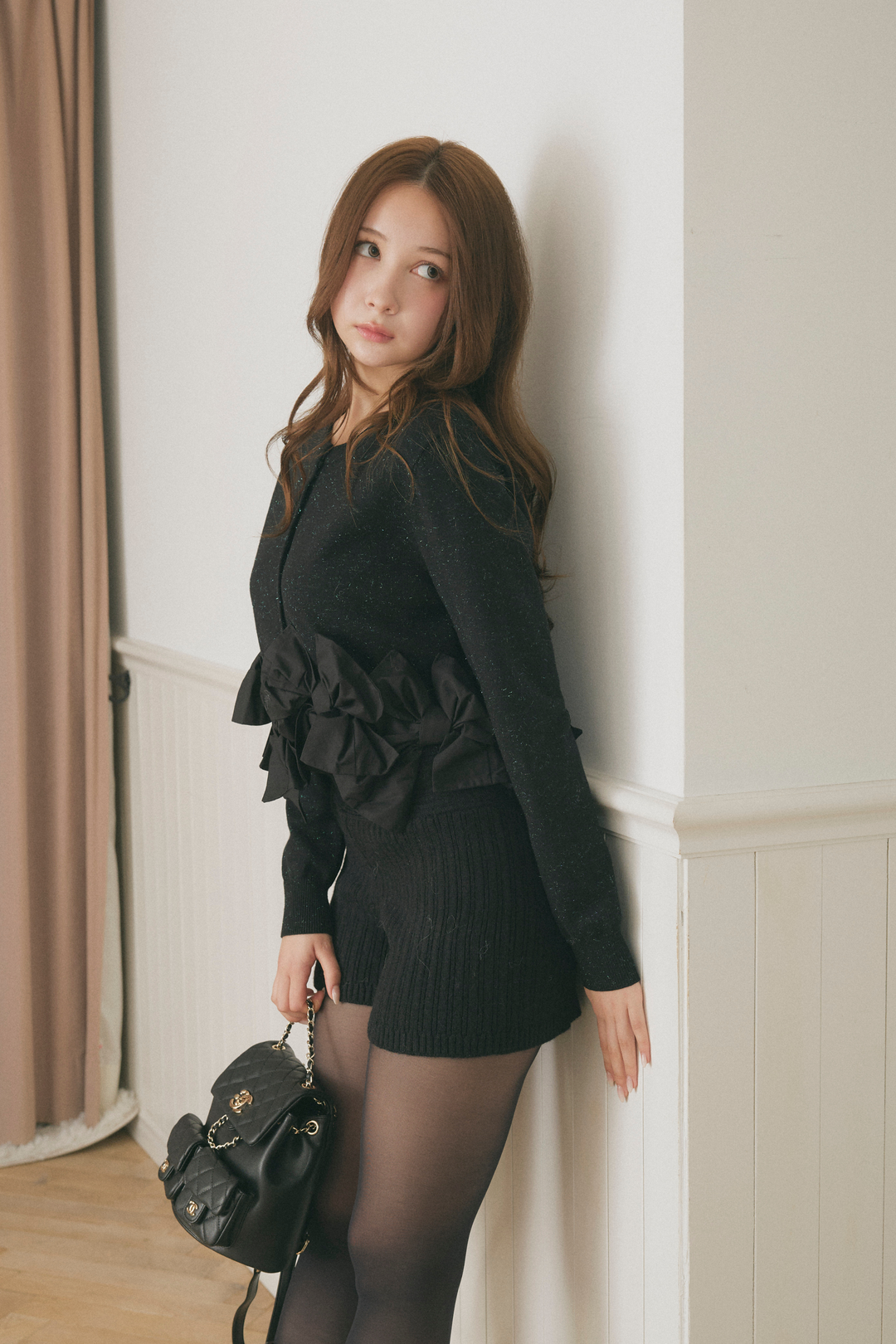 リボンラメショートカーデ