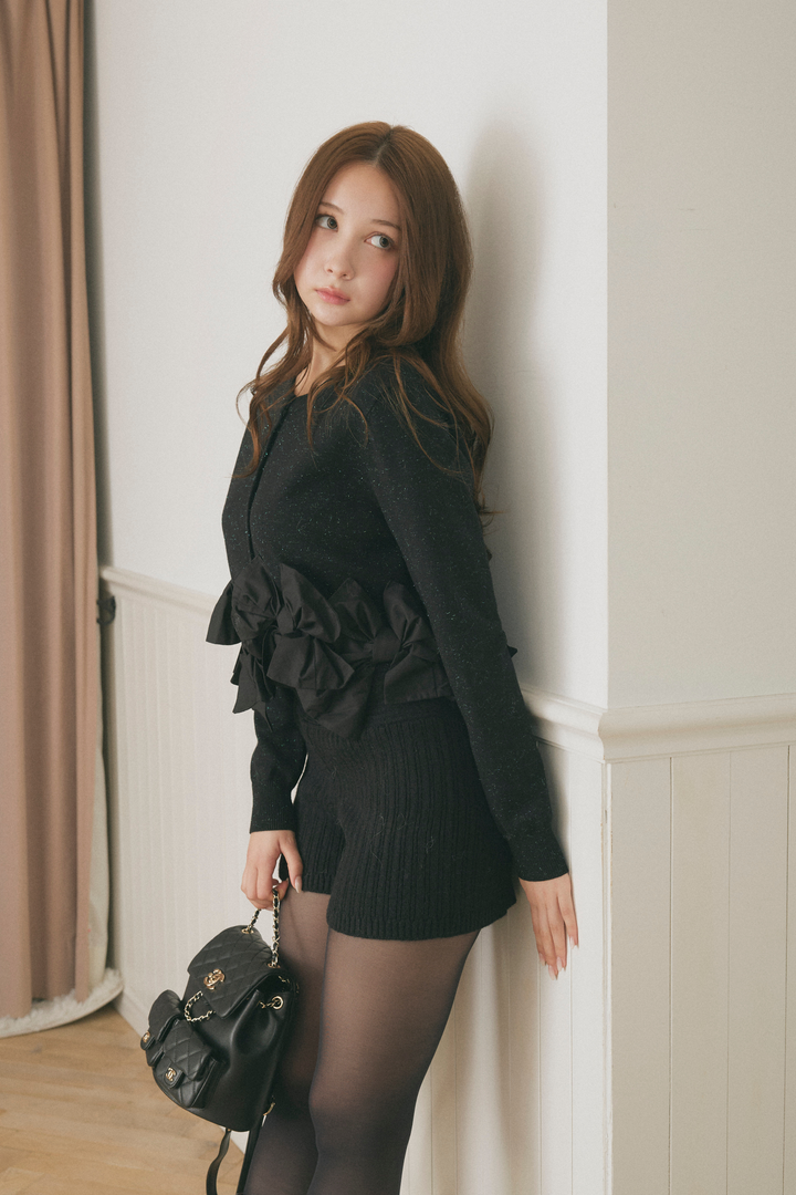 リボンラメショートカーデ