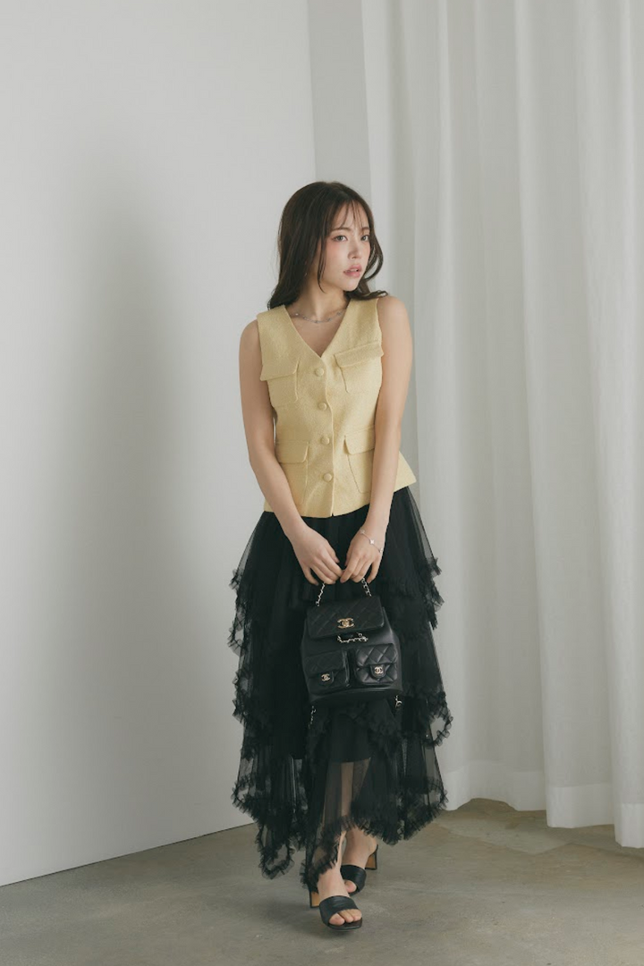 カラーツイードVネックジレ