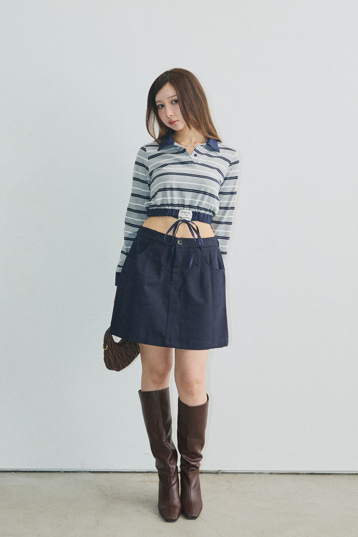 ストライプウエストギャザートップス