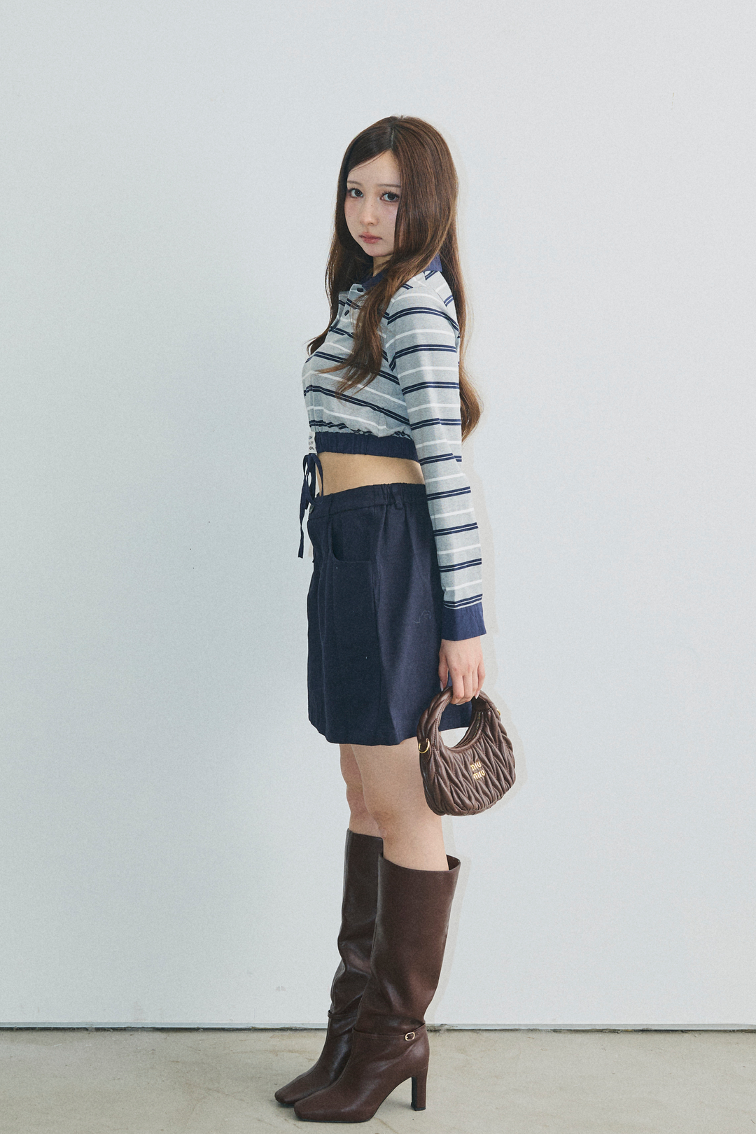 ストライプウエストギャザートップス