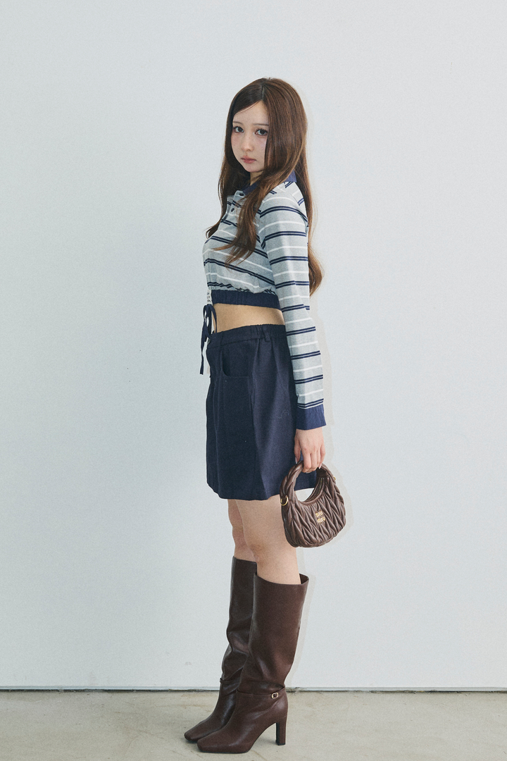 ストライプウエストギャザートップス