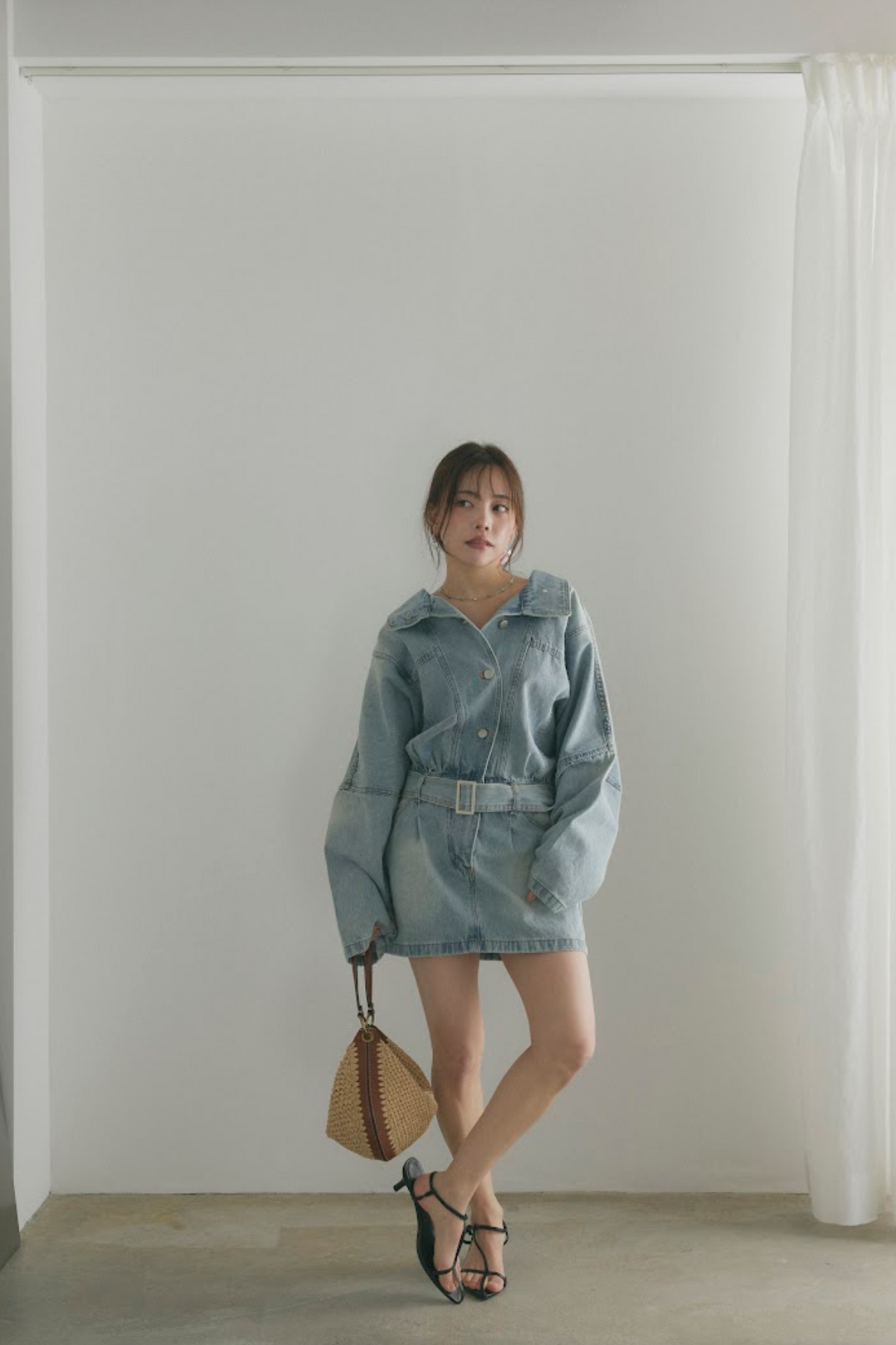 ウォッシュドデニムミニワンピース