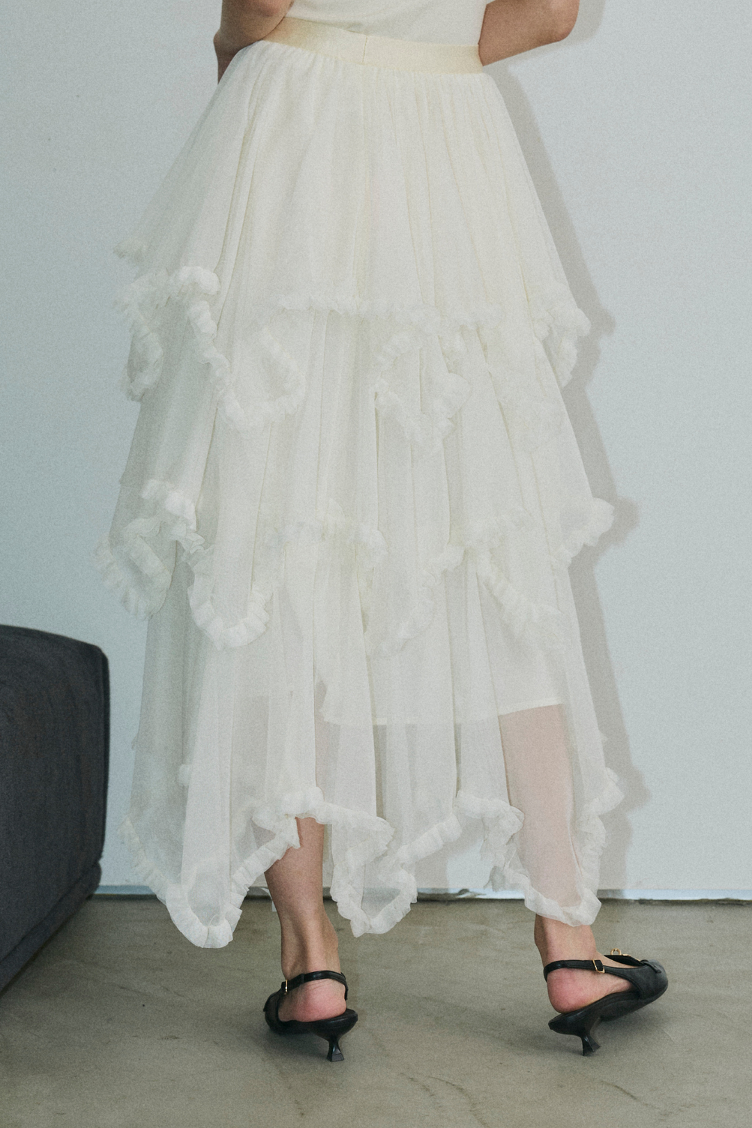 チュールティアードロングスカート