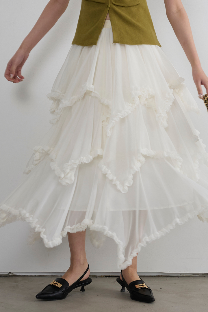 チュールティアードロングスカート