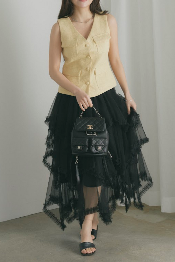 カラーツイードVネックジレ